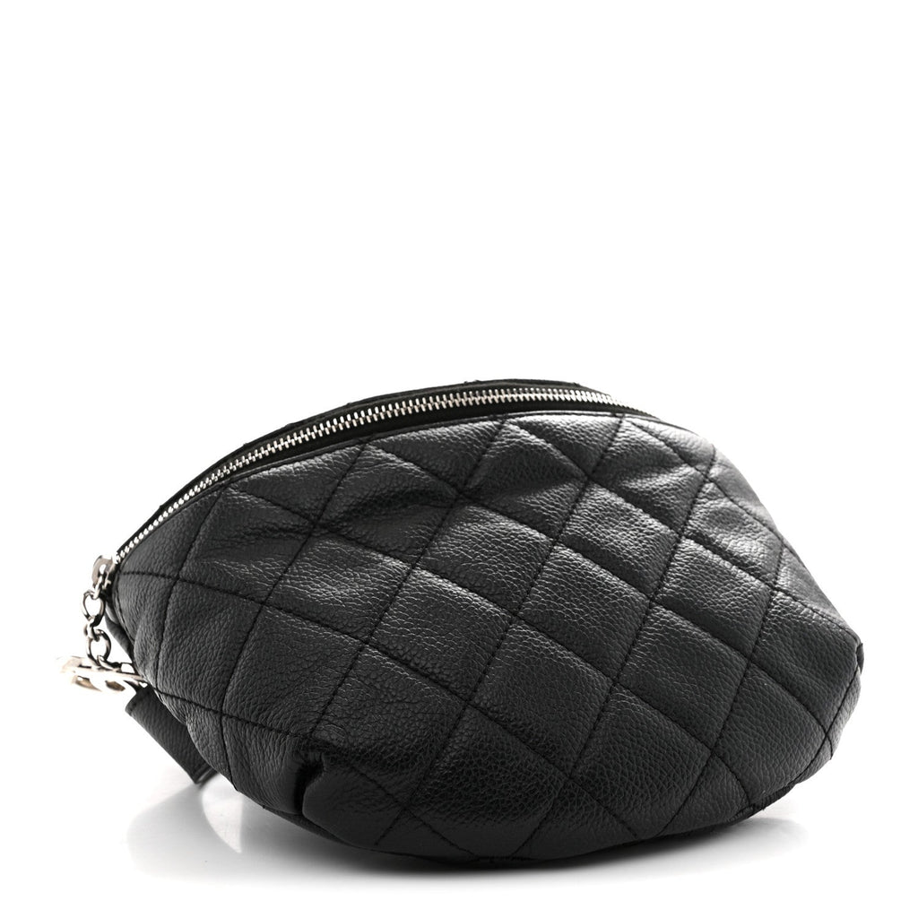 Grained Calfskin Quilted Waist Belt Bag Black