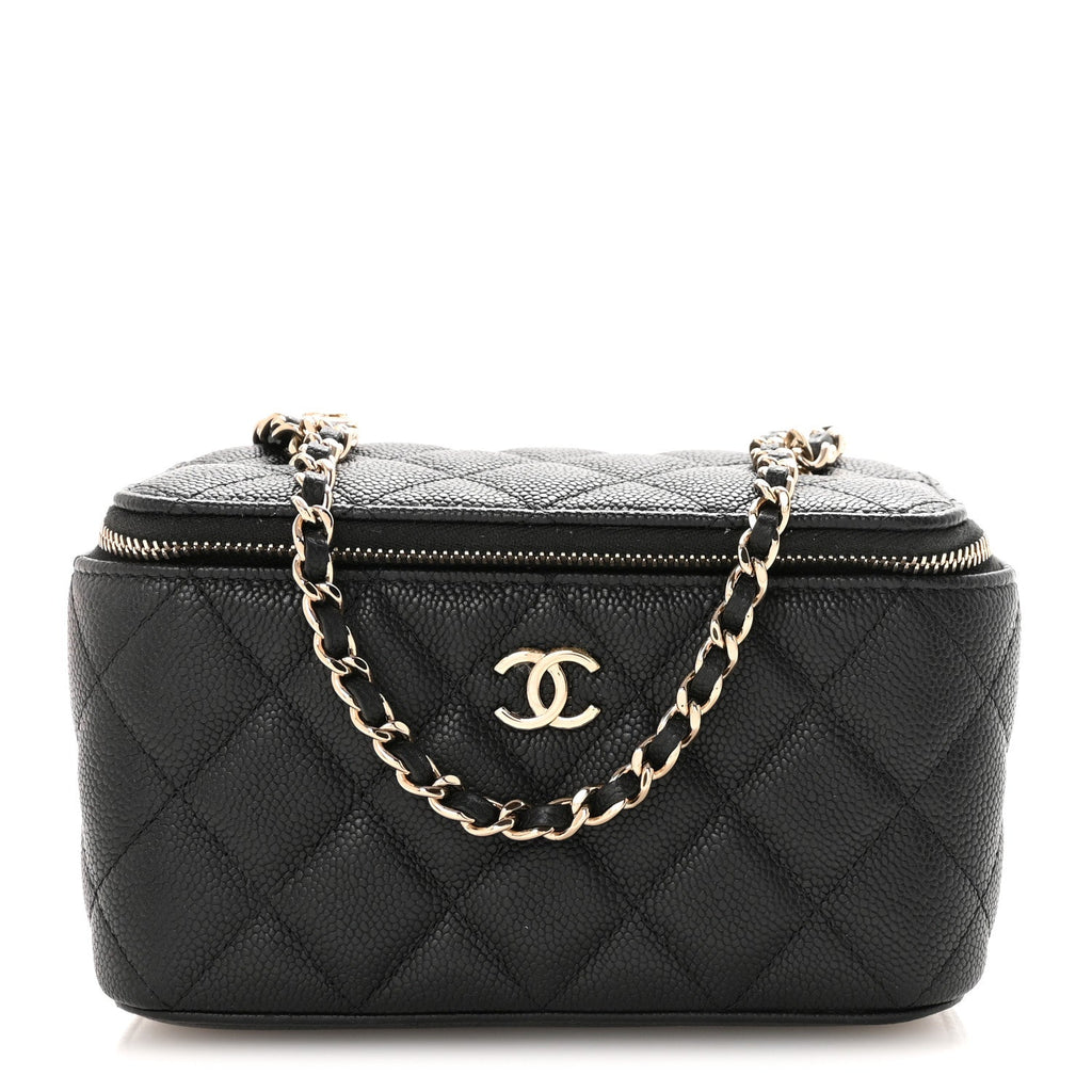 Caviar Quilted Small Tiny CC Vanity Case With Chain Black