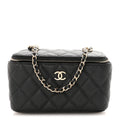 Caviar Quilted Small Tiny CC Vanity Case With Chain Black