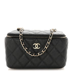 Caviar Quilted Small Tiny CC Vanity Case With Chain Black