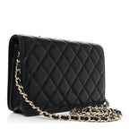 Lambskin Quilted All About Chanel Charm Wallet On Chain WOC Black