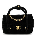 Velvet Quilted Mini Top Handle Flap Black