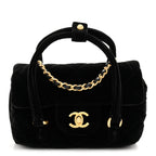 Velvet Quilted Mini Top Handle Flap Black
