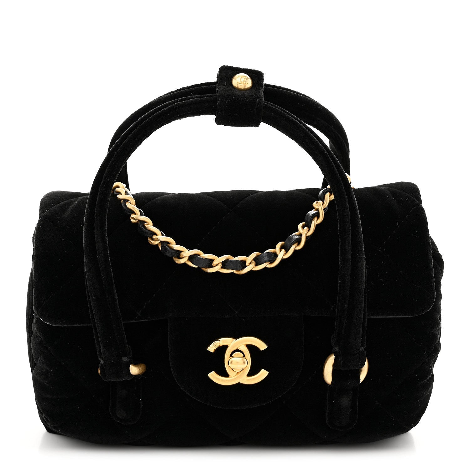 Velvet Quilted Mini Top Handle Flap Black