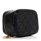 Lambskin Diamond Stitched Top Handle Vanity Case Black