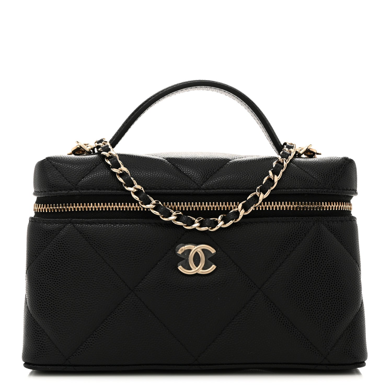 Caviar Quilted Top Handle Slim Vanity With Chain Black