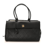 Grained Calfskin Stitched Urban Essentials Large Shopping Bag Black