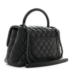 Caviar Lizard Embossed Quilted Small Coco Handle Flap Black