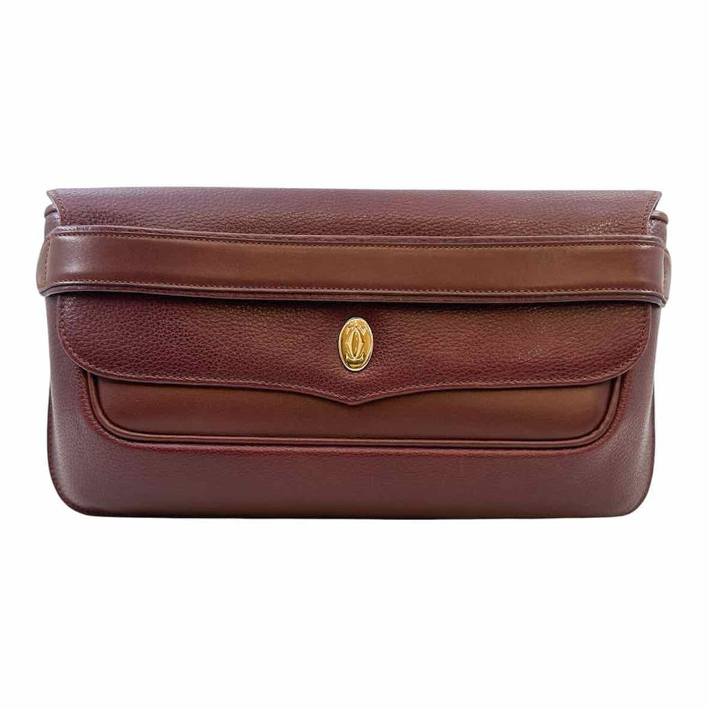 CARTIER Maroon Leather Solid Clutch