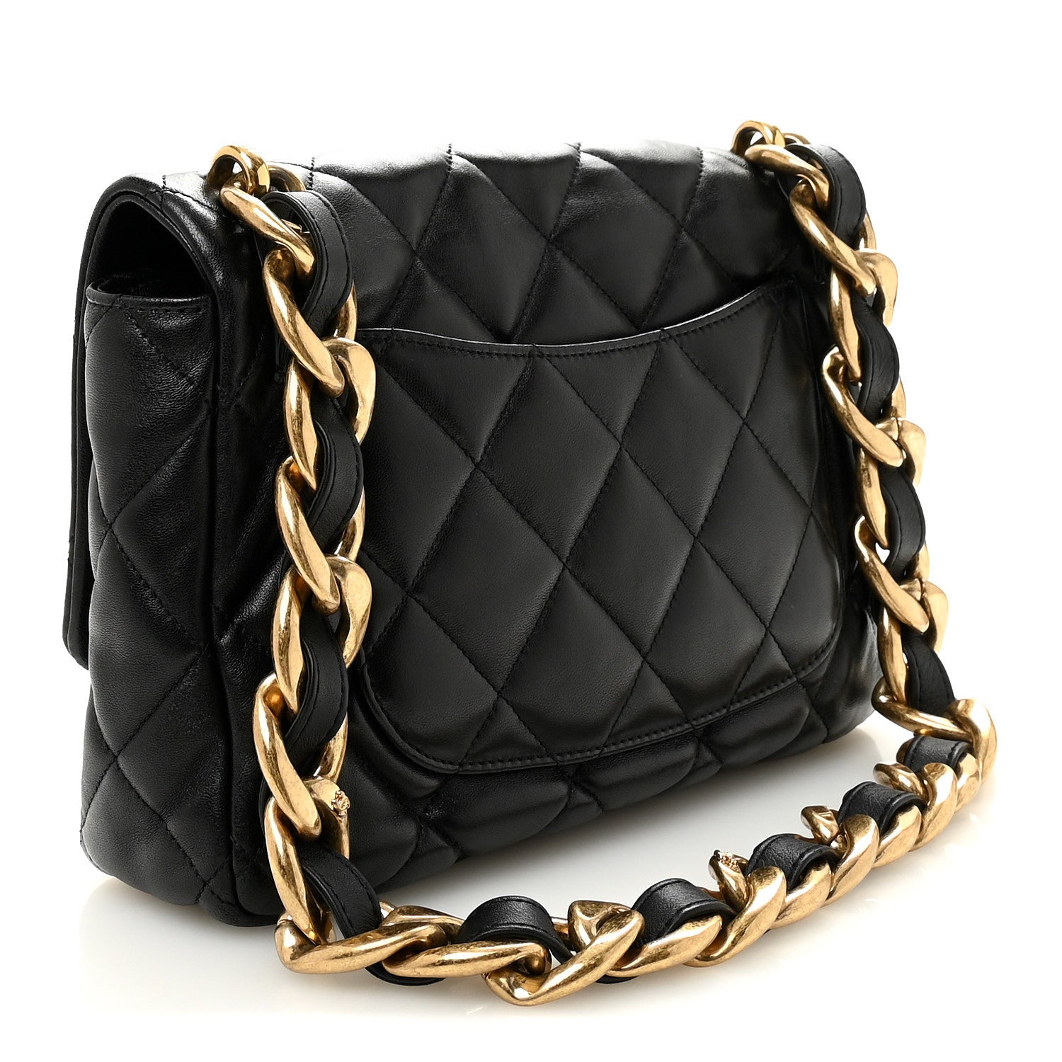 Lambskin Quilted Large CC Funky Town Flap Black