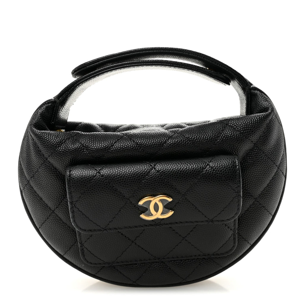 Caviar Quilted Polly Pocket Pouch Hobo Black