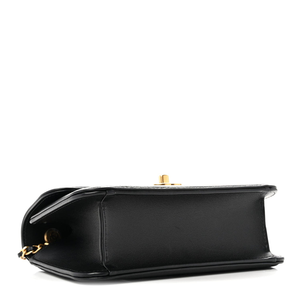 Lambskin Calfskin Mini Chocolate Bar Flap Bag Black