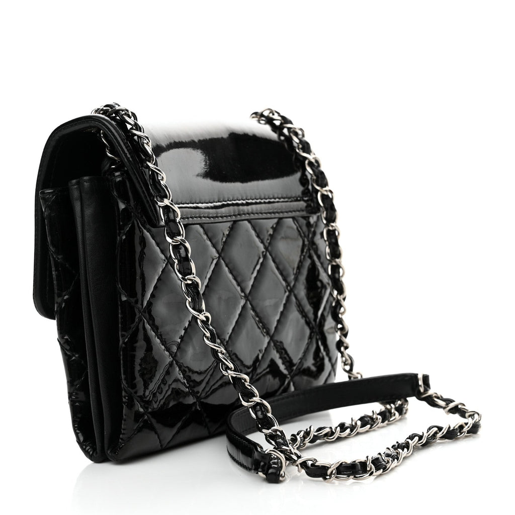 Patent Quilted Hamptons Flap Bag Black