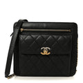 Lambskin Quilted Square Front Pocket Clutch With Chain Black