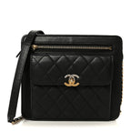 Lambskin Quilted Square Front Pocket Clutch With Chain Black