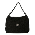 Suede Camellia Hobo Bag Black
