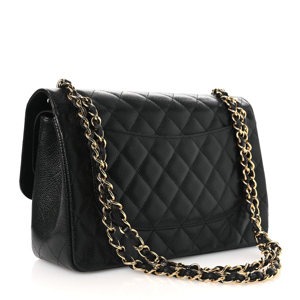 Caviar Quilted Jumbo Double Flap Black