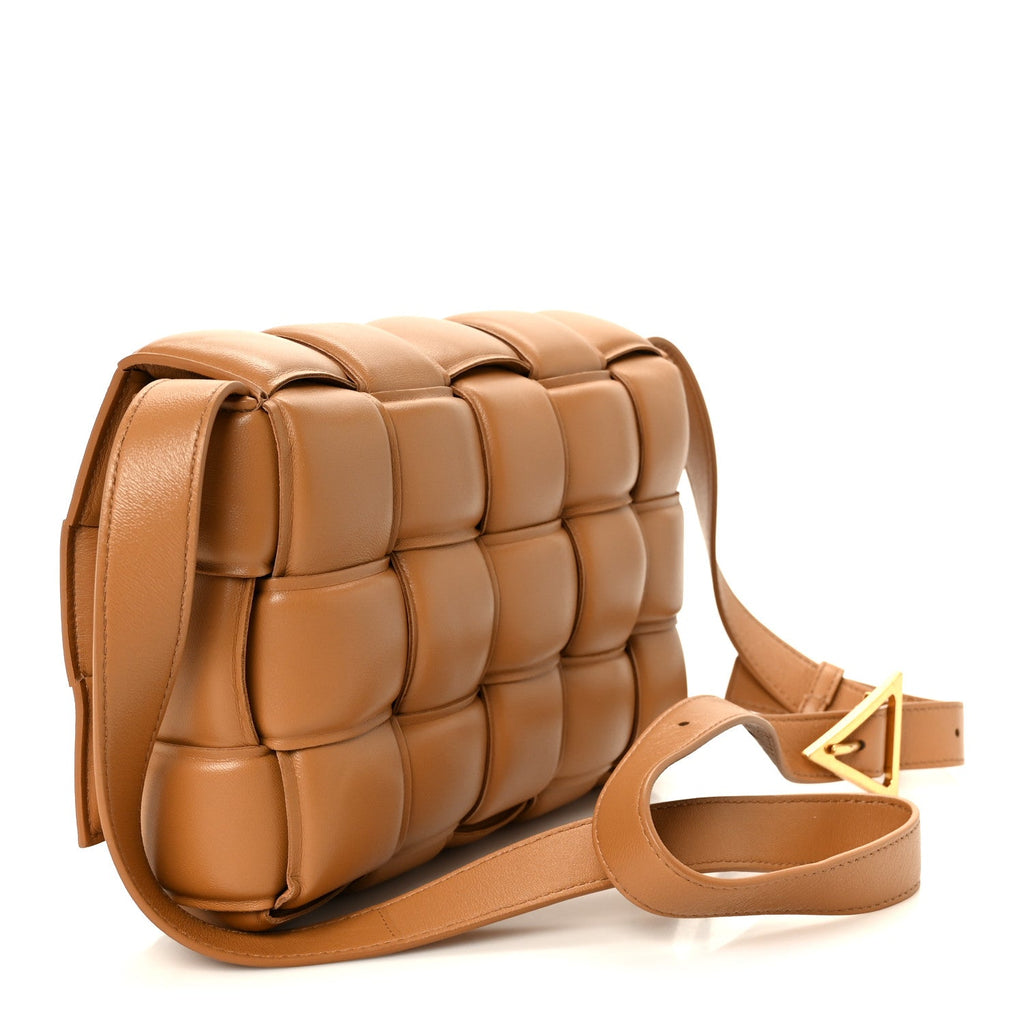 Nappa Maxi Intreccio Padded Cassette Crossbody Bag Caramel