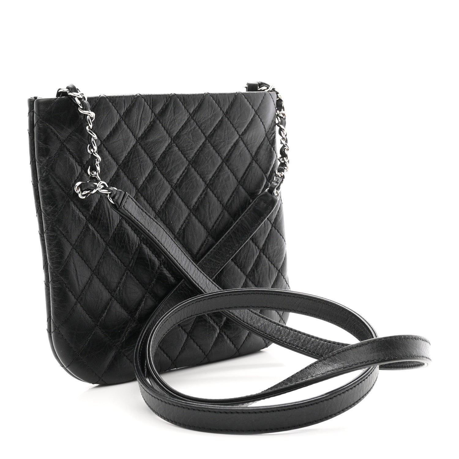 Aged Calfskin Quilted Crossbody Bag Black