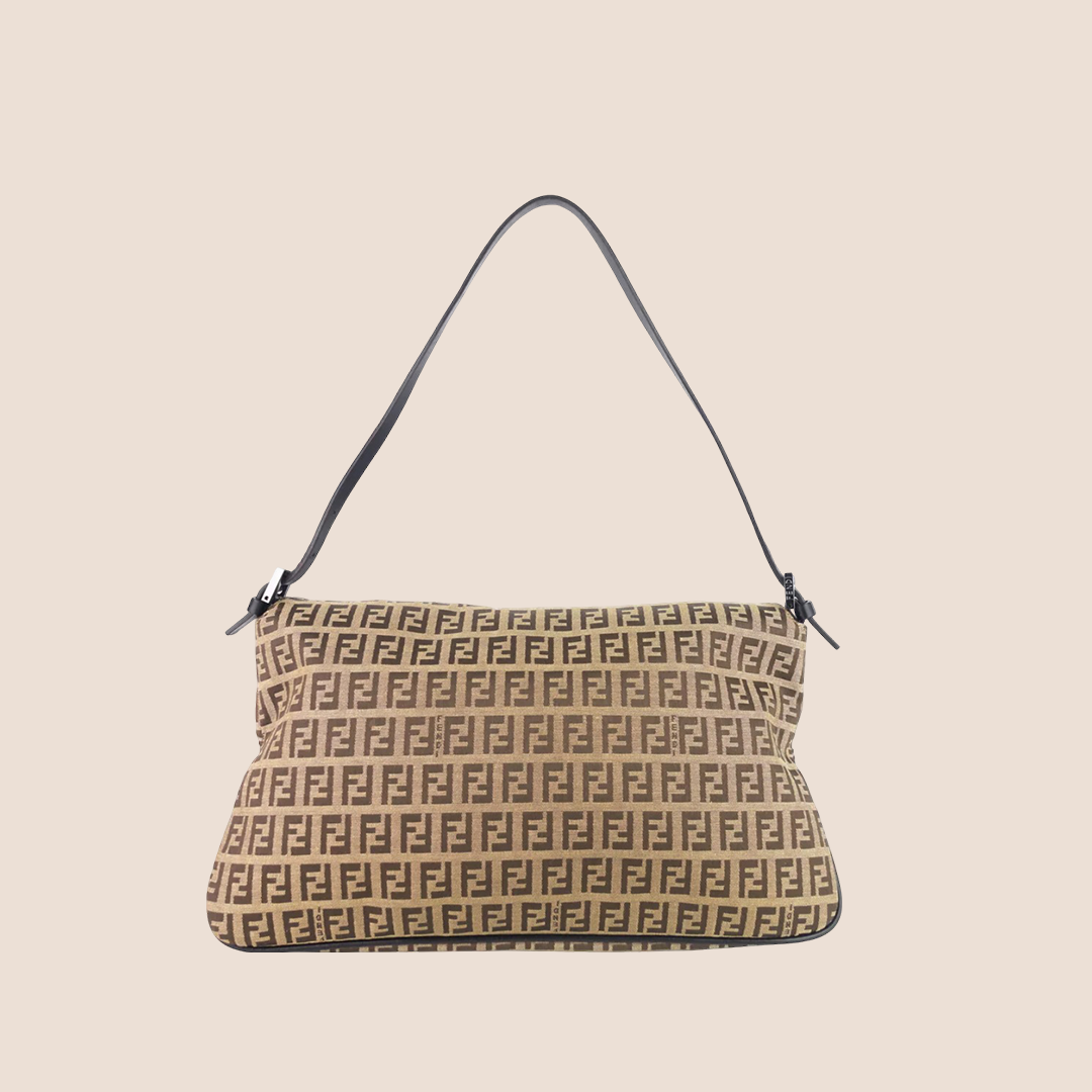 FENDI 2000 BROWN ZUCCHINO CANVAS DOUBLE FLAP BAG
