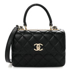 Lambskin Quilted Small Trendy CC Dual Handle Flap Bag Black