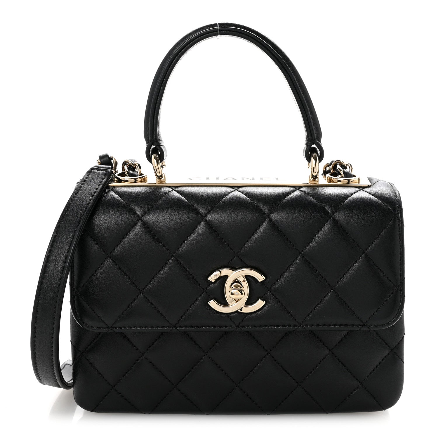 Lambskin Quilted Small Trendy CC Dual Handle Flap Bag Black