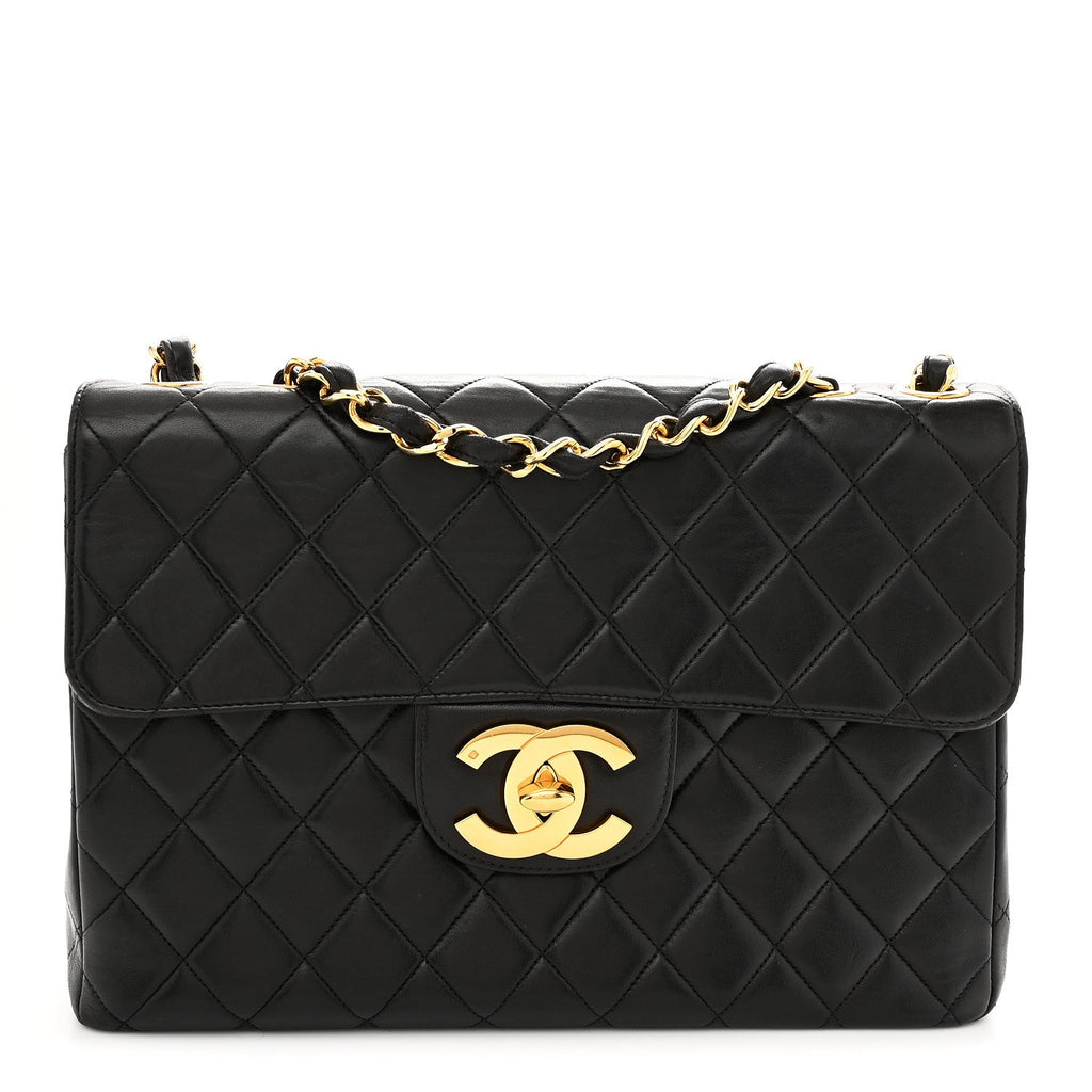 Lambskin Quilted XL Jumbo Single Flap Black