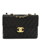 Lambskin Quilted XL Jumbo Single Flap Black