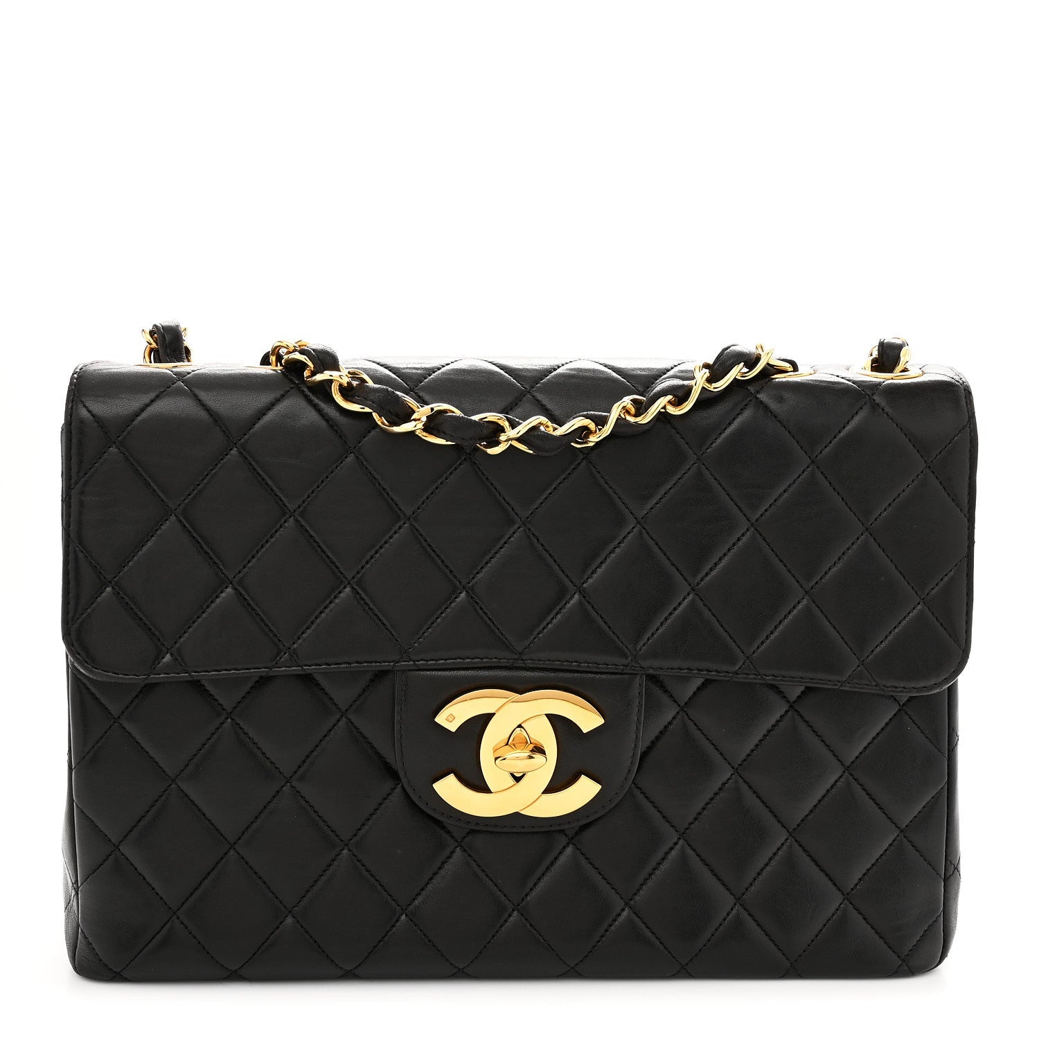 Lambskin Quilted XL Jumbo Single Flap Black