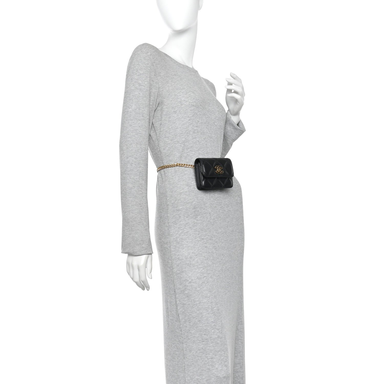 Lambskin Enamel Quilted Pending CC Flap Belt Bag Black