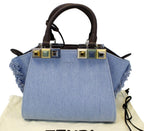 Fendi Crossbody 3 Jour Mini Fringed Studs Tote Blue Denim Shoulder Bag