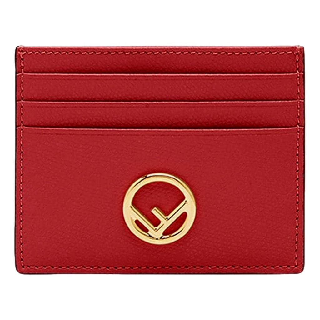 Fendi F Logo Fragola Red Leather Card Case Wallet