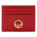 Fendi F Logo Fragola Red Leather Card Case Wallet
