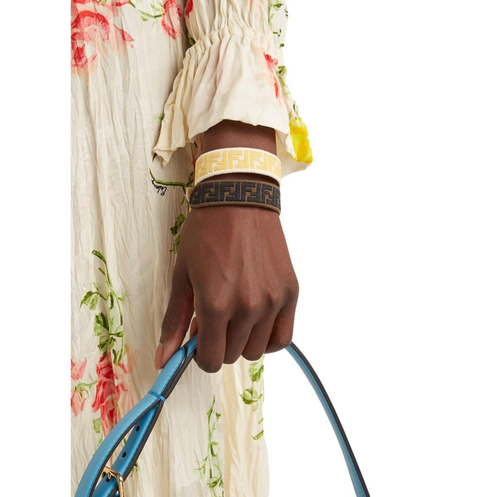 Fendi FF Embroidered Brown Pink Yellow Kit Bracelet