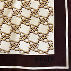 Fendi FF Karligraphy Print Brown and Ivory Silk Scarf 33 cm