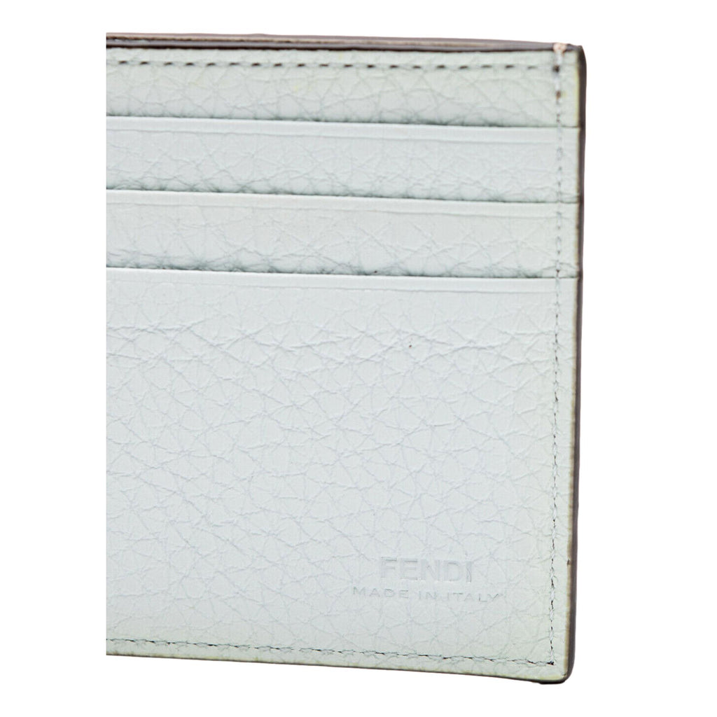 Fendi FF Logo Plaque Light Gray Pebbled Calf Leather Bifold Wallet