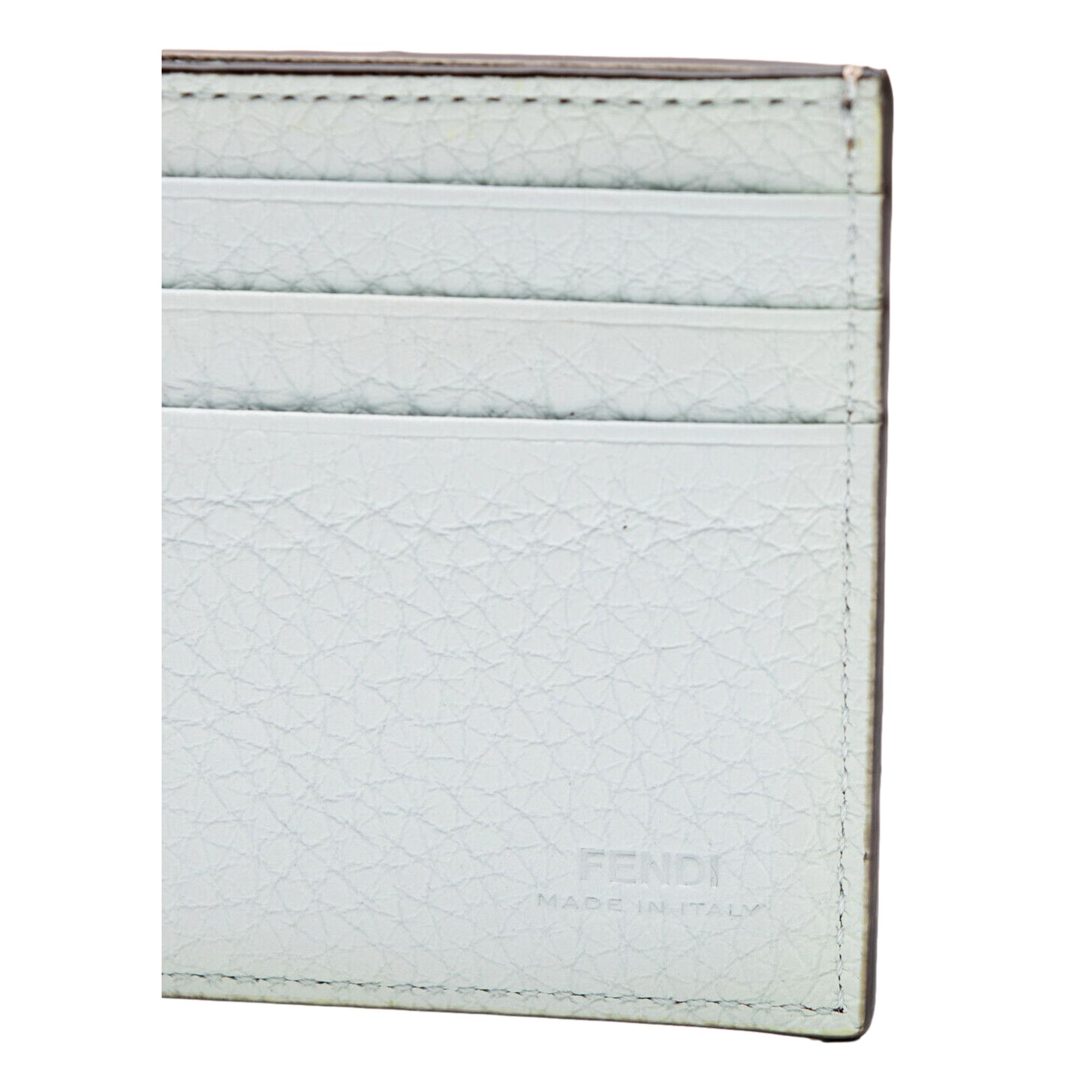 Fendi FF Logo Plaque Light Gray Pebbled Calf Leather Bifold Wallet