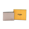 Fendi FF Logo Plaque Light Gray Pebbled Calf Leather Bifold Wallet