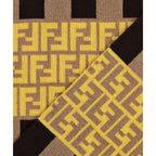 Fendi FF Print Striped Brown and Yellow Knitted Wool Scarf