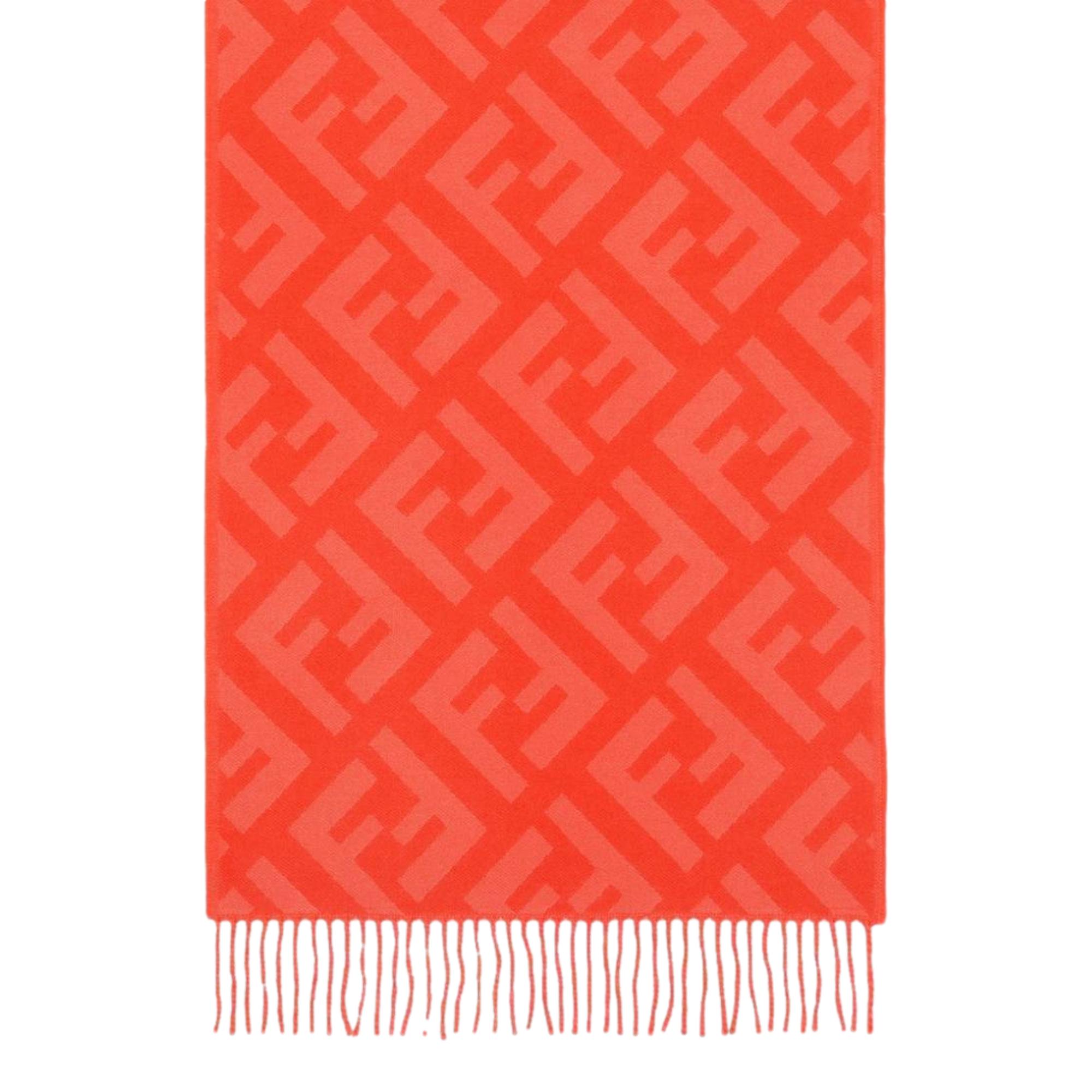 Fendi FF Print Tulip Woven Cashmere Fringe Scarf
