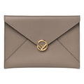 Fendi F is Fendi Gray Pebbled Leather Flat Pouch Clutch Bag