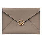 Fendi F is Fendi Gray Pebbled Leather Flat Pouch Clutch Bag