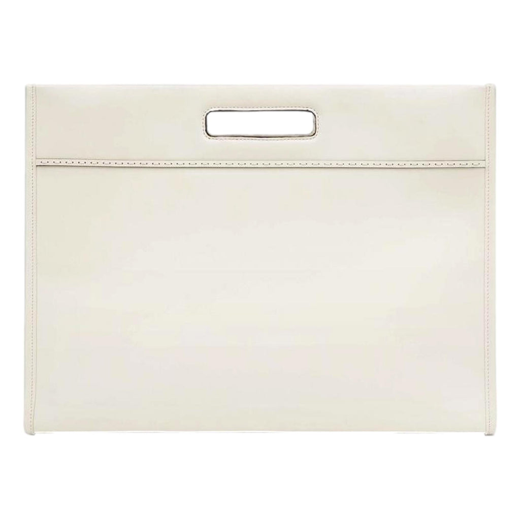 Fendi Logo 2-Way Smooth Ivory Leather Tote Bag