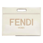 Fendi Logo 2-Way Smooth Ivory Leather Tote Bag