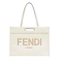 Fendi Logo 2-Way Smooth Ivory Leather Tote Bag