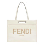 Fendi Logo 2-Way Smooth Ivory Leather Tote Bag
