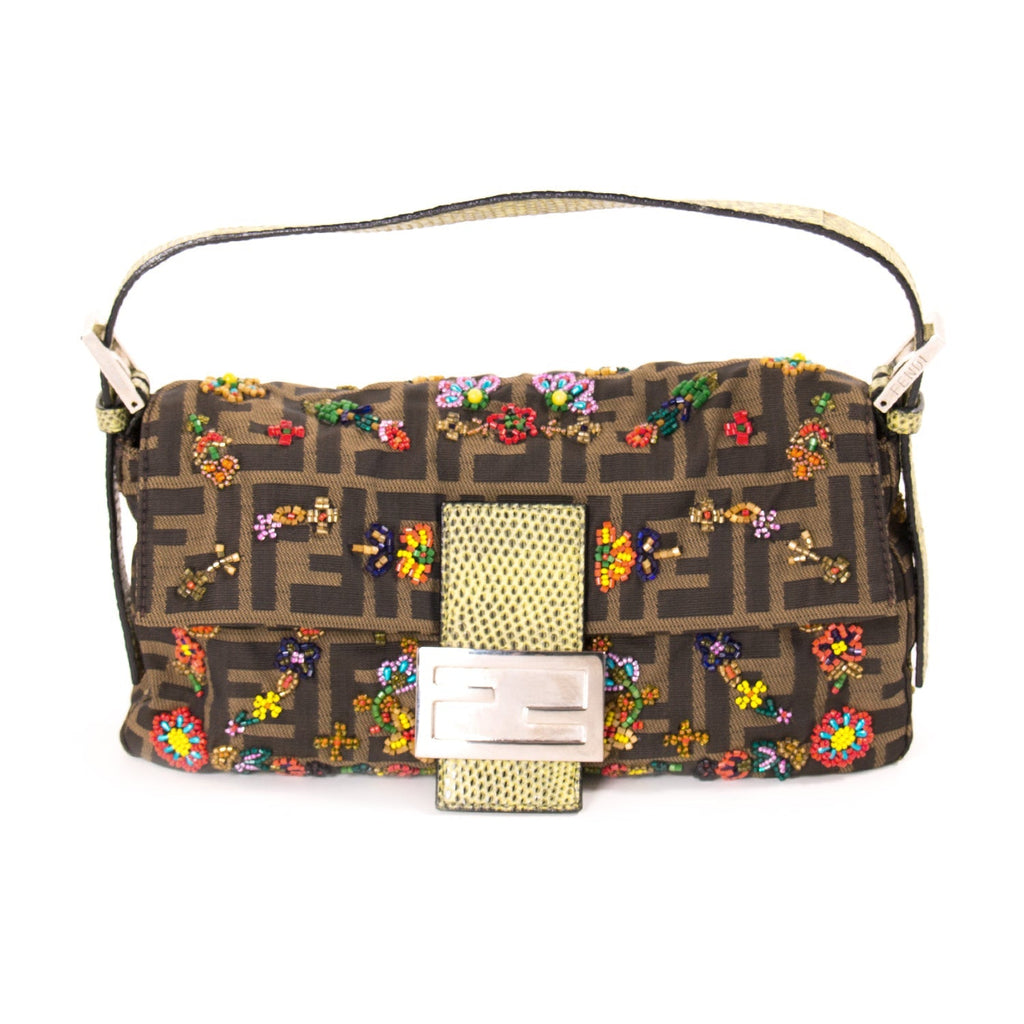 Fendi Floral Beaded Zucca Mini Baguette