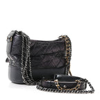 Iridescent Aged Calfskin Quilted Small Gabrielle Hobo Black