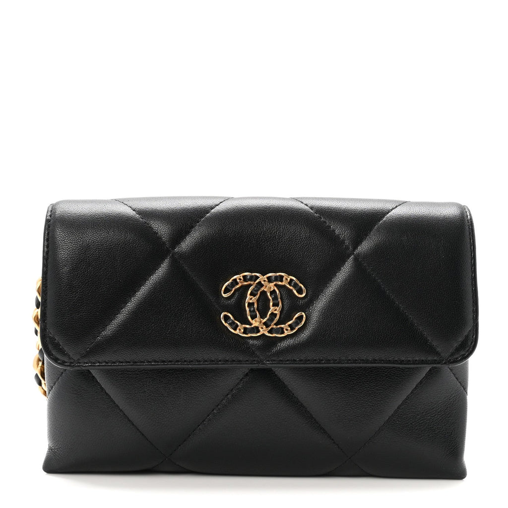 Lambskin Quilted Chanel 19 Flap Clutch Black