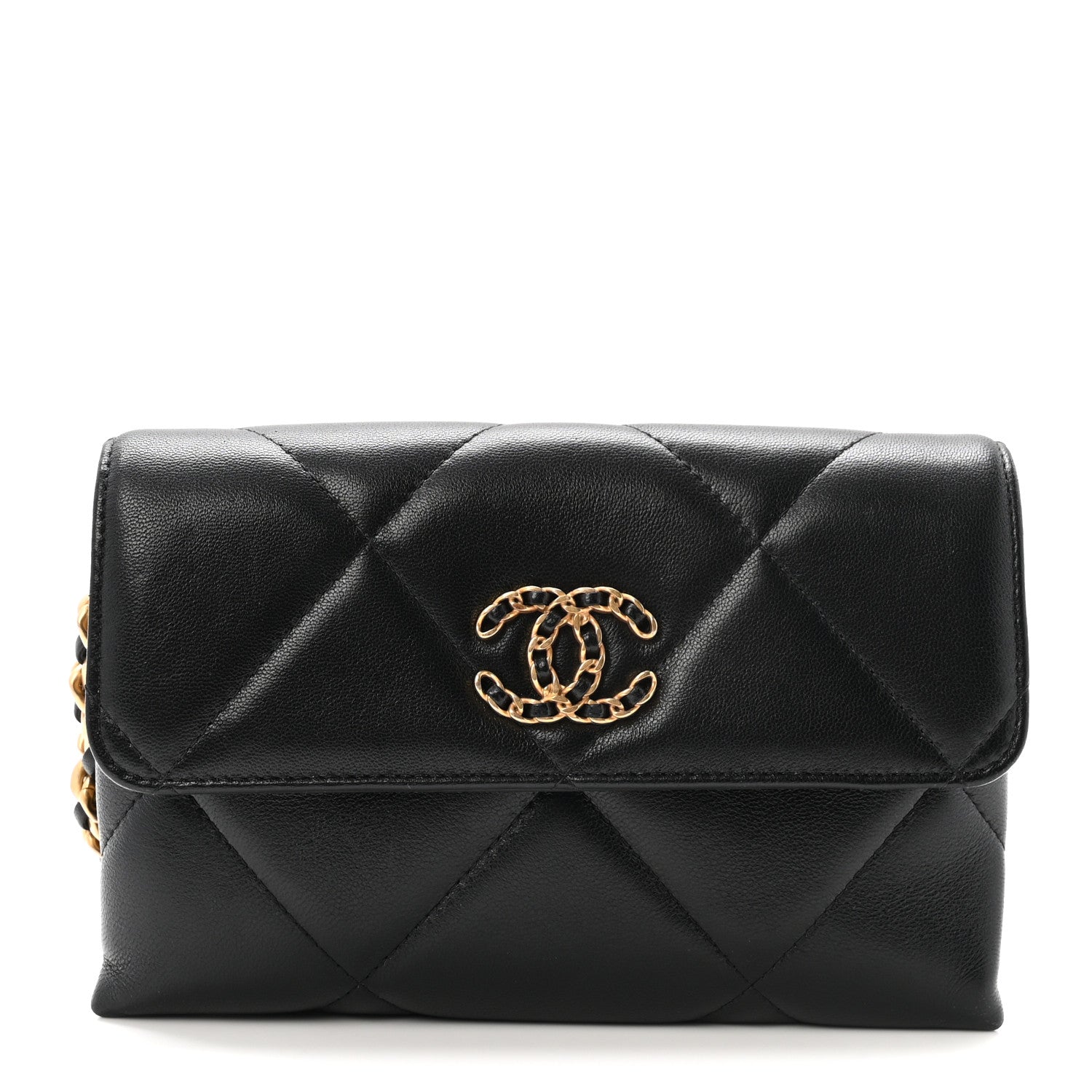 Lambskin Quilted Chanel 19 Flap Clutch Black